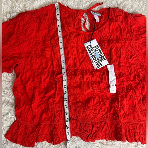 Women's Elbow Sleeve Ruffle Textured Top - Future Collective - Picture 3 of 4